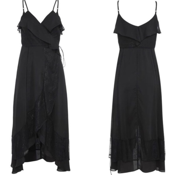 Bardot Dresses & Skirts - Bardot Dress Midnight Ruffle Lace Black Wrap Tie 8